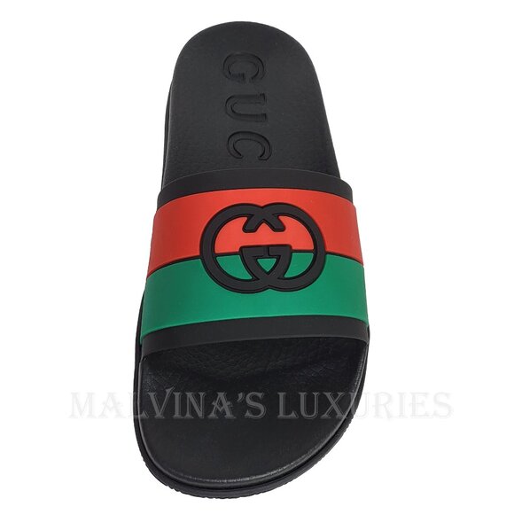 GUCCI SHOES MEN INTERLOCKING G LOGO RUBBER SLIDES w WEB STRIPE sz 9 / 9.5 - Picture 8 of 15